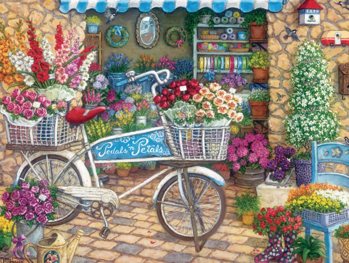 Cobble Hill Fiets bij de bloemenwinkel - puzzel van 275 XXL stukjes
