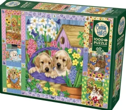 Cobble Hill Quilt met bloesems en puppies - puzzel van 1000 stukjes