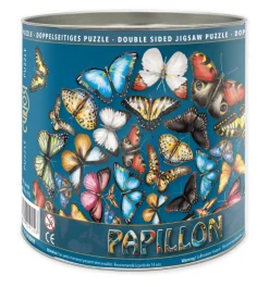 Curiosi Papillon - Dubbelzijdige Ronde puzzel in hout - 424 stukjes