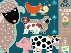 Djeco 6 reuzengrote puzzels van boerderijdieren - 9, 12 en 15 stukjes