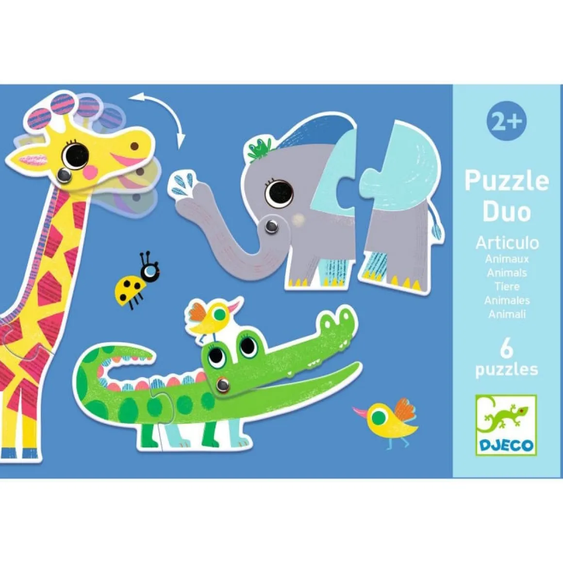 Djeco Puzzel duo - Bewegende Jungle dieren - 6 x 2 stukjes