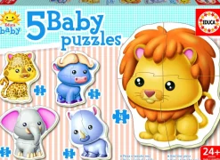 Educa 5 puzzels met diertjes uit de Savanne - puzzels van 3, 4 en 5 stukjes