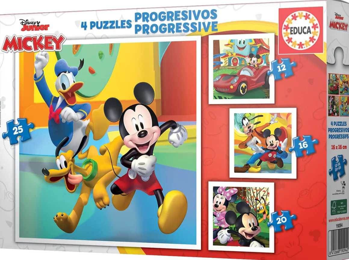 Educa 4 puzzels van Mickey & Friends - 12, 16, 20 en 25 stukjes