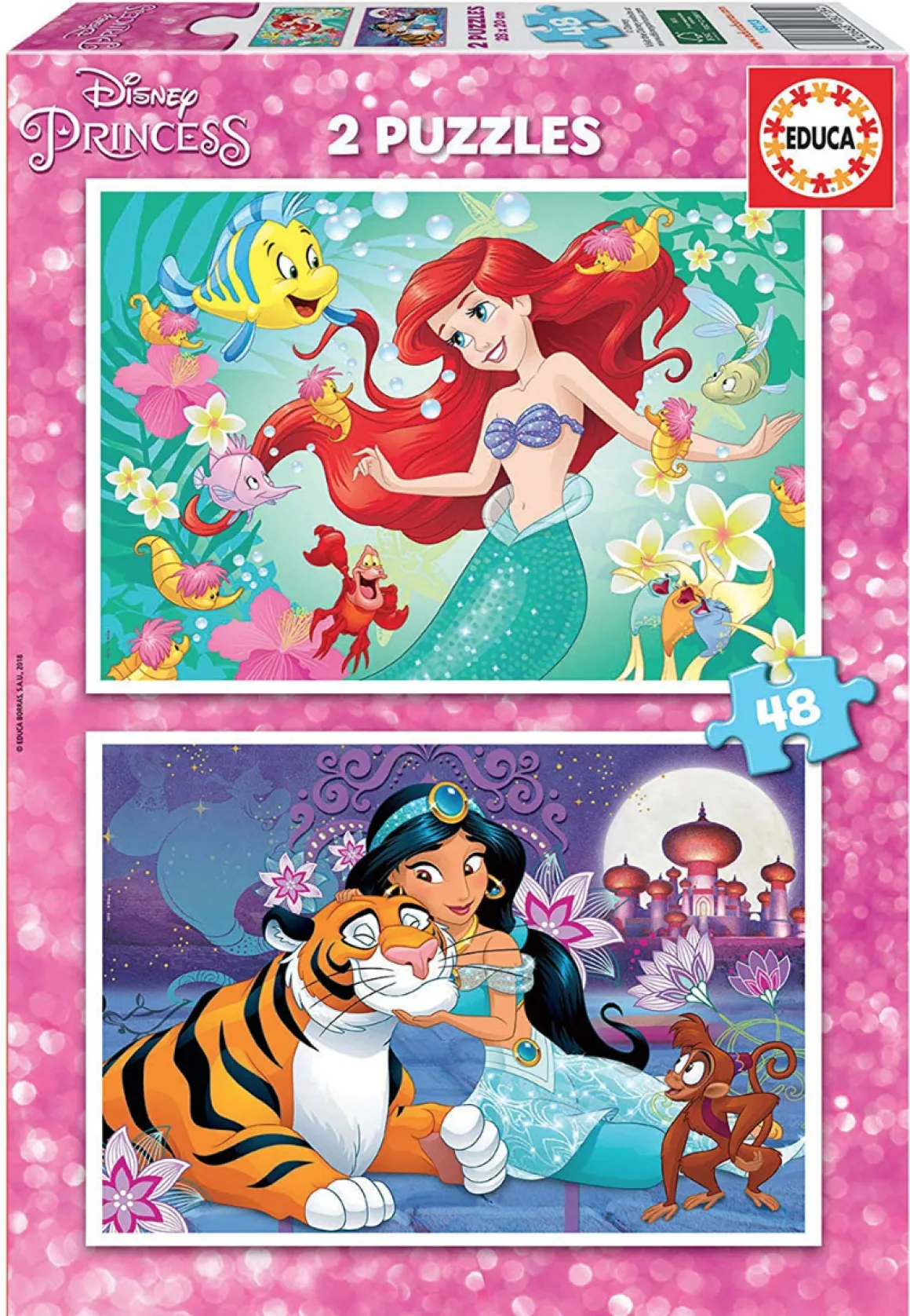 Educa Disney prinsessen - Ariël en Jasmine - 2 x 48 stukjes