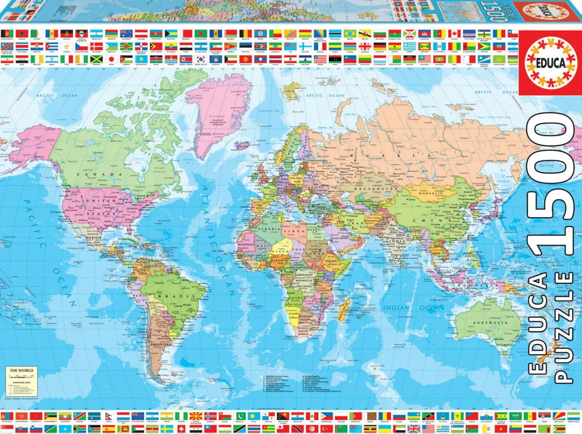 Educa Politieke wereldkaart - legpuzzel van 1500 stukjes