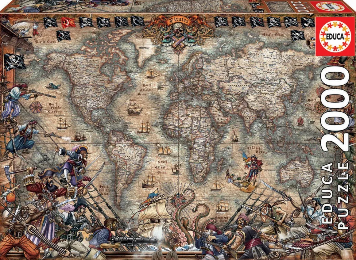 Educa Wereldkaart van de Piraten - puzzel van 2000 stukjes
