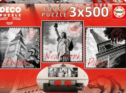 Educa Wereldsteden - Deco - 3 puzzels van 500 stukjes