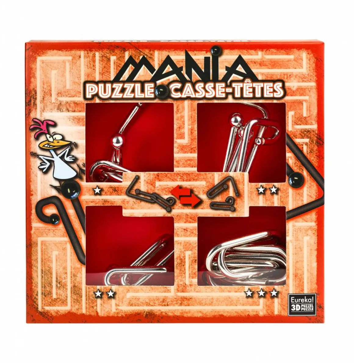 Eureka Mania Puzzels - Rood - 4 metalen breinbrekers in doos