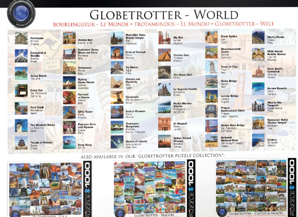 Eurographics Puzzles Globetrotter - Wereld - Collage - puzzel van 1000 stukjes