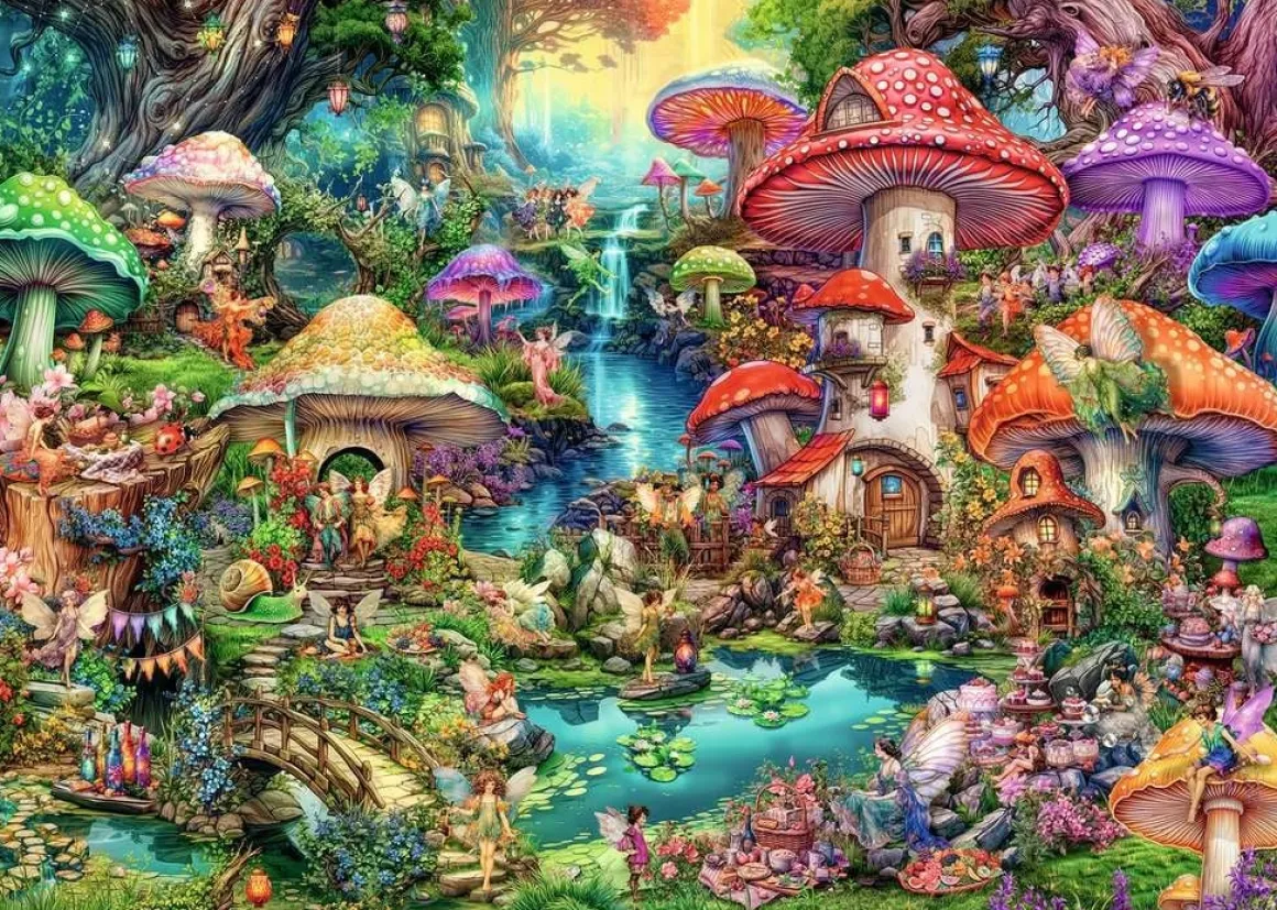 Ravensburger Merry Mushroom Village - Aimee Stewart - puzzel van 1000 stukjes