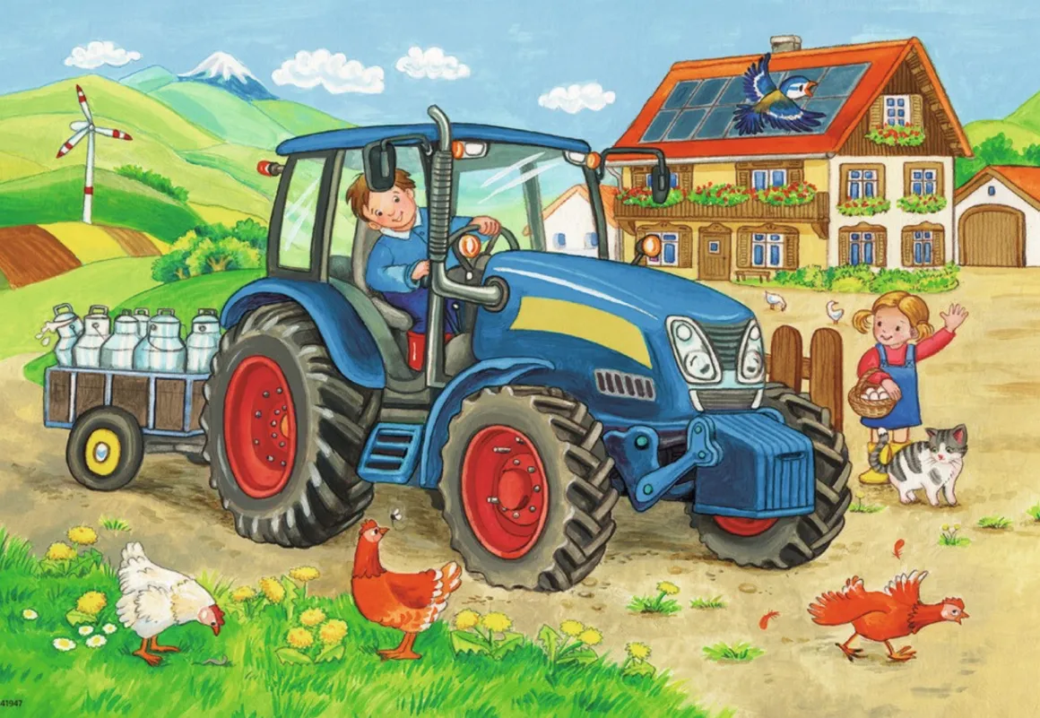 Ravensburger Op de bouwplaats en boerderij - 2 puzzels van 12 stukjes