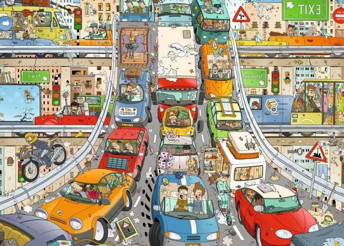 Ravensburger Verkeerschaos - Rearview Mirror - puzzel van 1000 stukjes