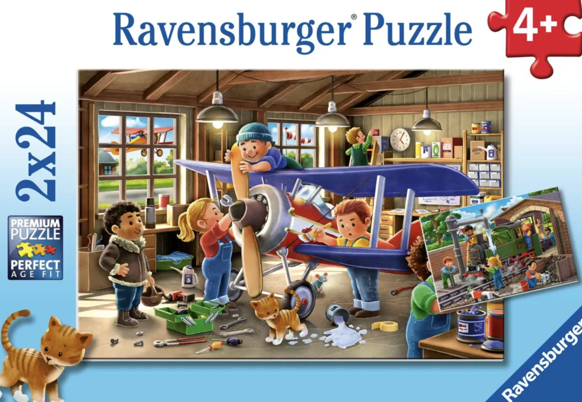 Ravensburger Vliegtuig- & treinreparatie - 2 puzzels van 24 stukjes
