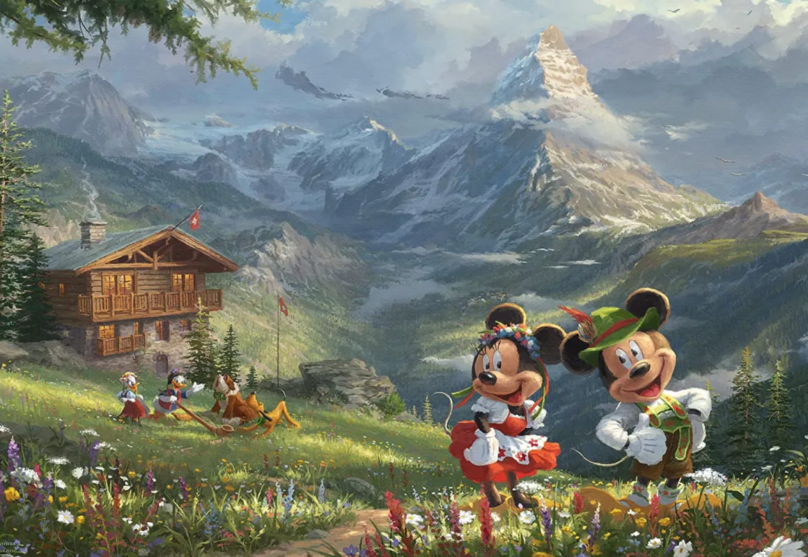 Schmidt Mickey en Minnie in de Alpen - Thomas Kinkade - puzzel van 1000 stukjes